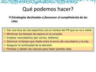 Qué podemos hacer?
Estrategias destinadas a favorecer el cumplimiento de las
citas
 