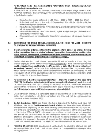 ADMISSION TO THE FIRST YEAR OF BE/BTech PROGRAM | PDF
