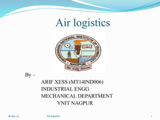 Air logistics
By –
ARIF XESS (MT14IND006)
INDUSTRIAL ENGG
MECHANICAL DEPARTMENT
VNIT NAGPUR
18-Apr-15 1Air logistics
 