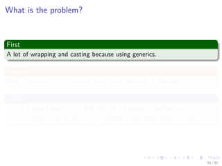 Images/cinvestav-
What is the problem?
First
A lot of wrapping and casting because using generics.
Second
More importantly, in a normal array, every element is relevant
Third
If a sparse array is 1% full, 99% of its elements will be zero.
This is 100 times as many elements as we should need to examine
56 / 81
 