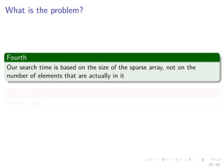 Images/cinvestav-
What is the problem?
Fourth
Our search time is based on the size of the sparse array, not on the
number of elements that are actually in it
Question
What to do?
57 / 81
 