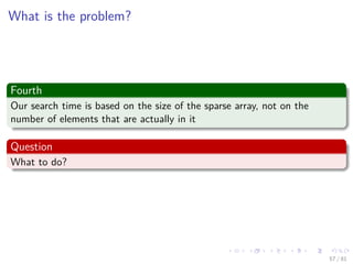Images/cinvestav-
What is the problem?
Fourth
Our search time is based on the size of the sparse array, not on the
number of elements that are actually in it
Question
What to do?
57 / 81
 