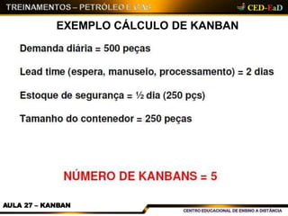 EXEMPLO CÁLCULO DE KANBAN
AULA 27 – KANBAN
 