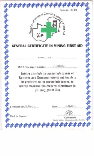 Leon First Aid Certificate