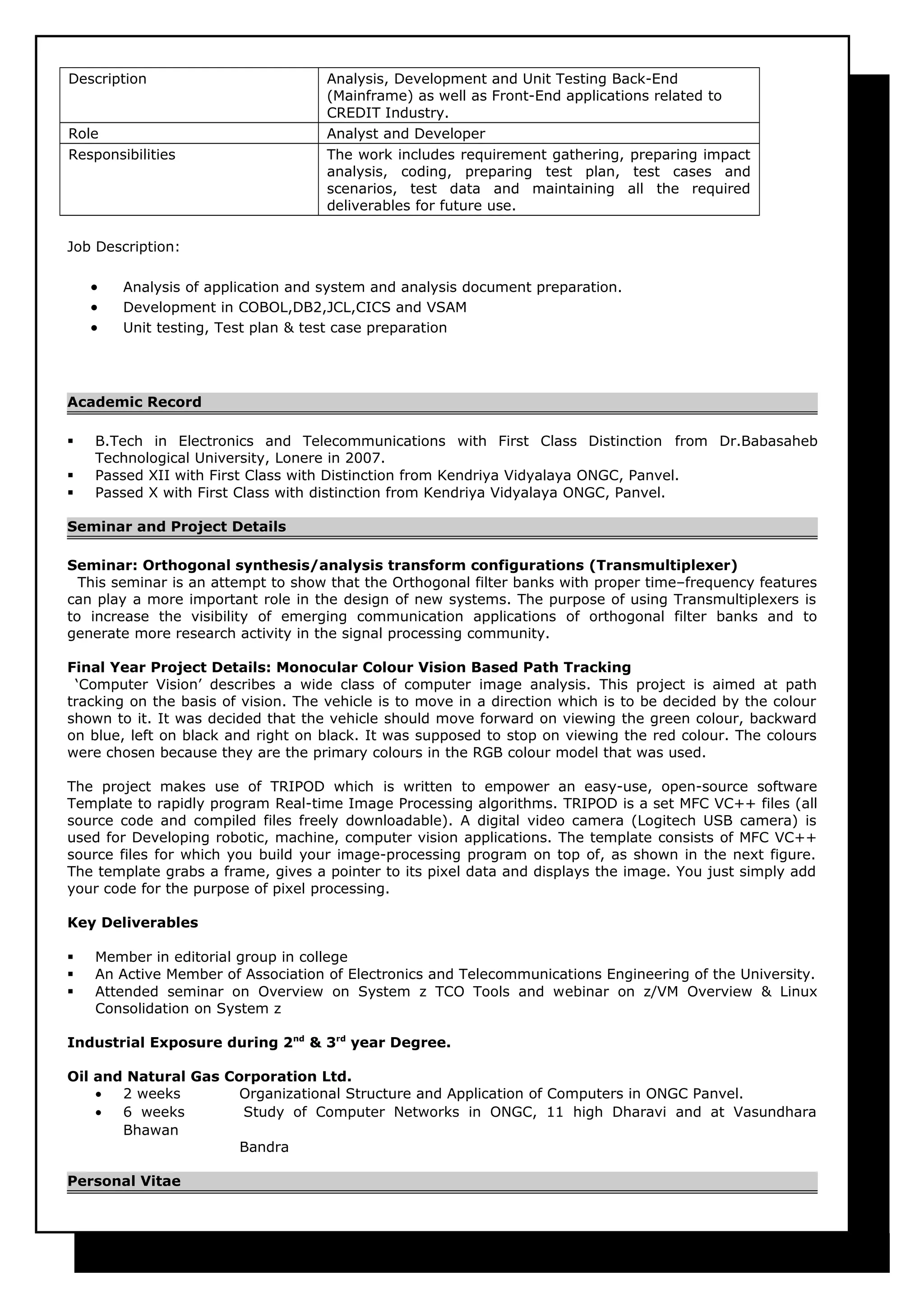 Resume Nimisha Jha Mainframe Developer 6 Years 5 Months | DOC