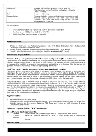 Resume Nimisha Jha Mainframe Developer 6 Years 5 Months | DOC