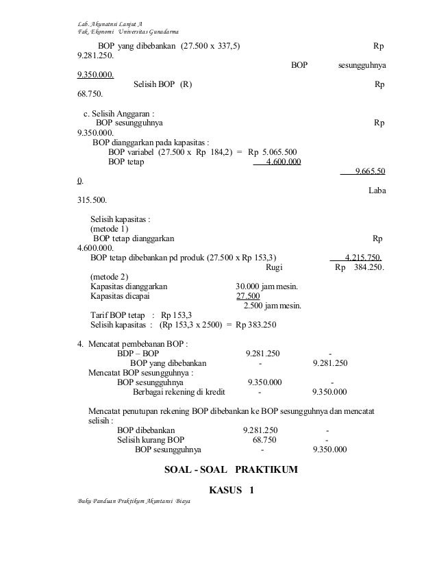 Contoh Soal Dan Jawaban Departementalisasi Biaya Overhead