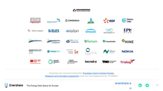 Enershare has received funding from European Union’s Horizon Europe
Research and Innovation programme under the Grant Agreement No 101069831
The Energy Data Space for Europe
enershare.e
u
14
 