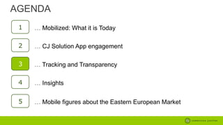 AGENDA
1

… Mobilized: What it is Today

2

… CJ Solution App engagement

3

… Tracking and Transparency

4

… Insights

5

… Mobile figures about the Eastern European Market

 