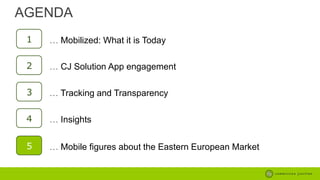 AGENDA
1

… Mobilized: What it is Today

2

… CJ Solution App engagement

3

… Tracking and Transparency

4

… Insights

5

… Mobile figures about the Eastern European Market

 