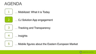 AGENDA
1

… Mobilized: What it is Today

2

… CJ Solution App engagement

3

… Tracking and Transparency

4

… Insights

5

… Mobile figures about the Eastern European Market

 
