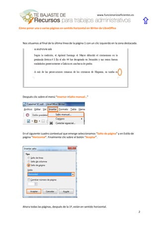 Sentido Horizontal Cómo poner una o varias páginas en sentido horizontal en writer de ...