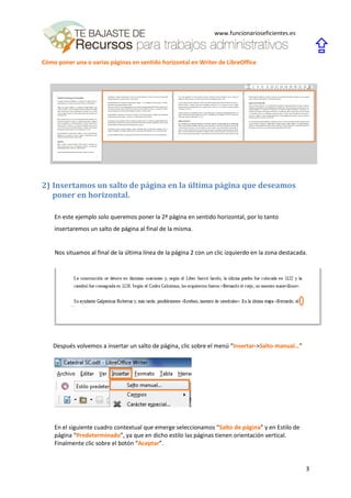 Sentido Horizontal Cómo poner una o varias páginas en sentido horizontal en writer de ...