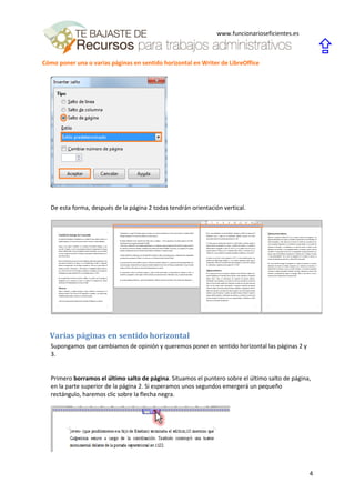 Sentido Horizontal Cómo poner una o varias páginas en sentido horizontal en writer de ...