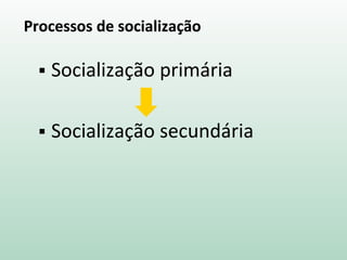 Processos de socialização
 Socialização primária
 Socialização secundária
 