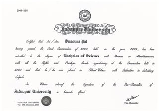 Bachelor's degree certf. from JU