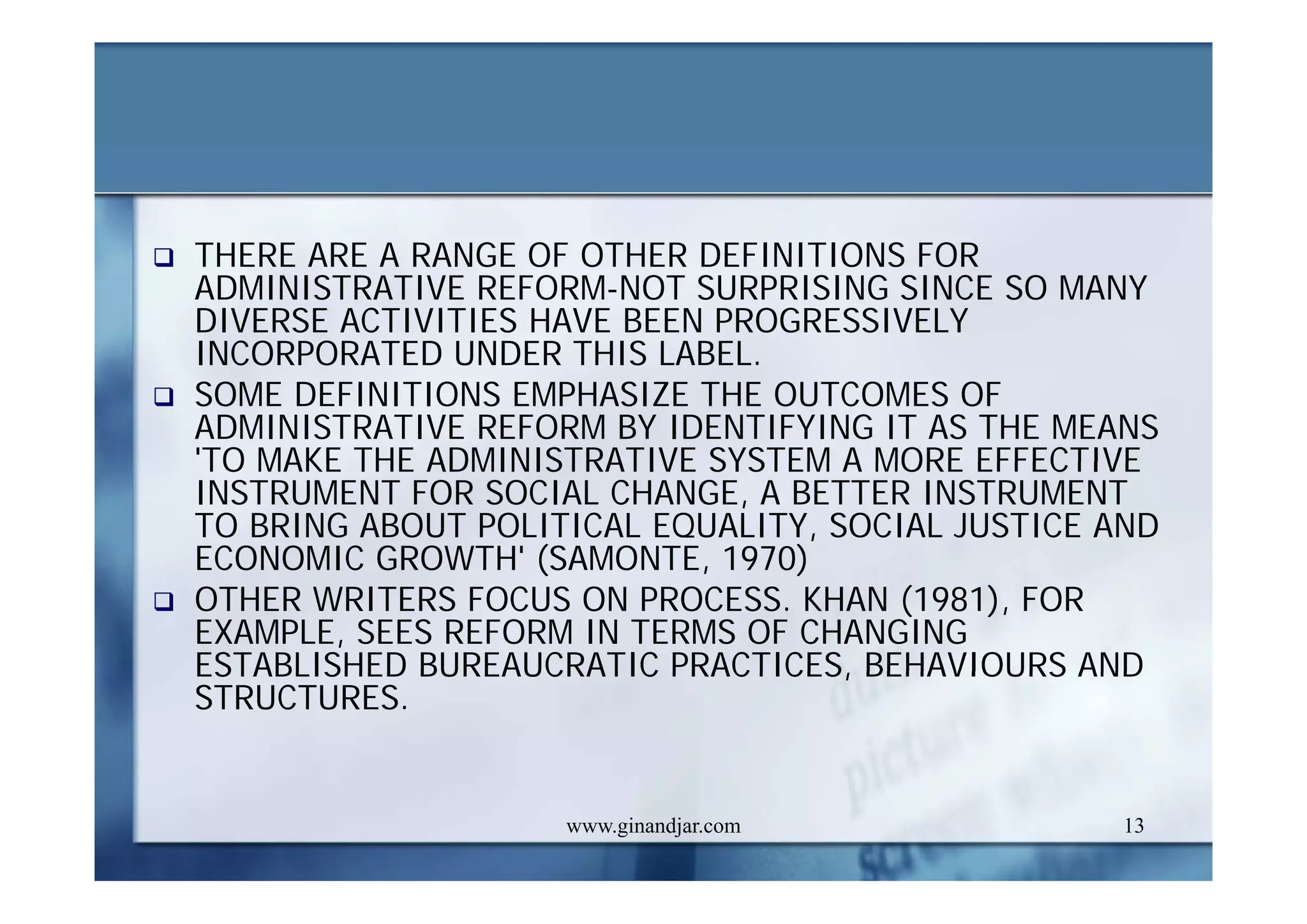 DEVELOPMENT AND ADMINISTRATION (II)