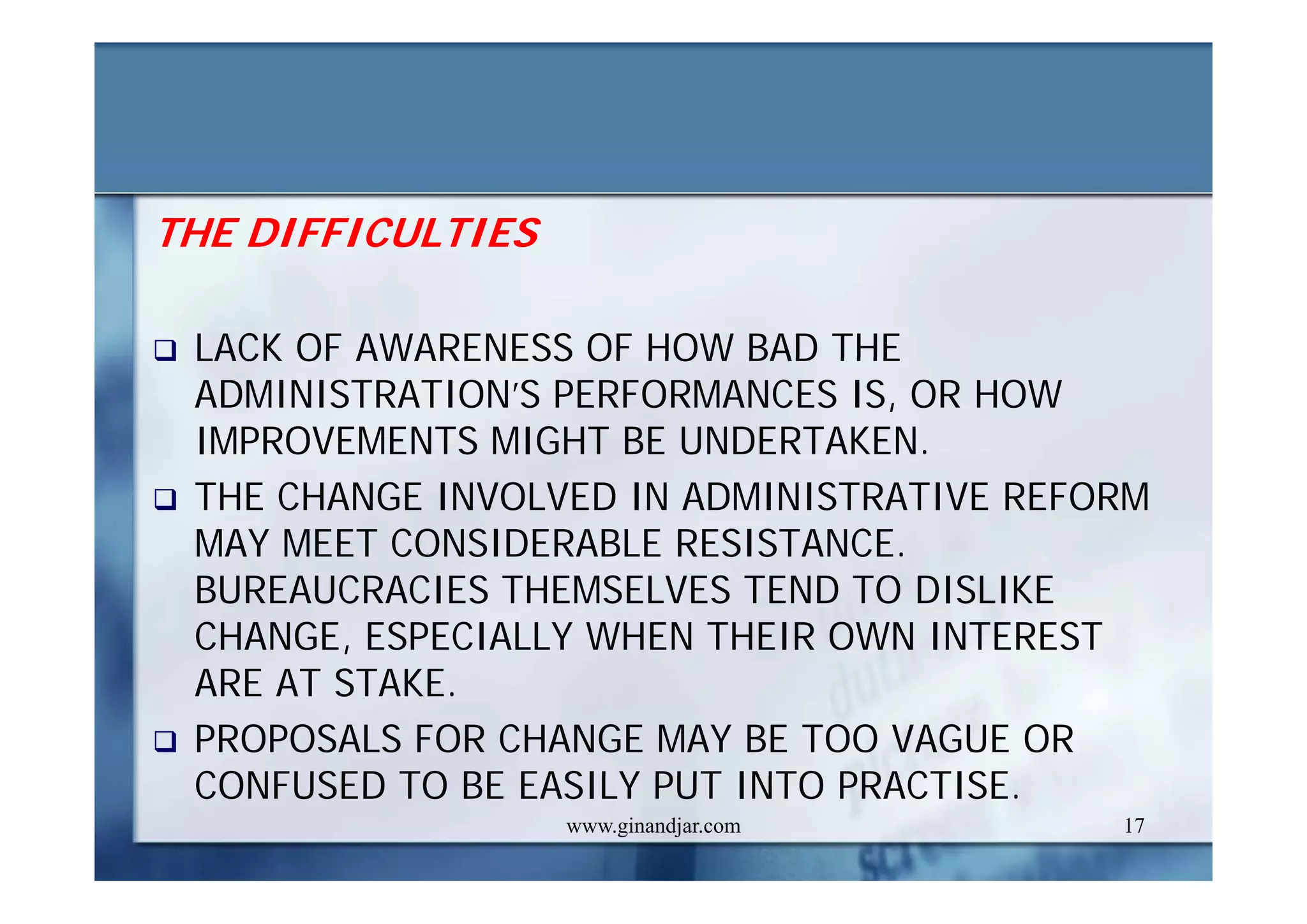 DEVELOPMENT AND ADMINISTRATION (II)