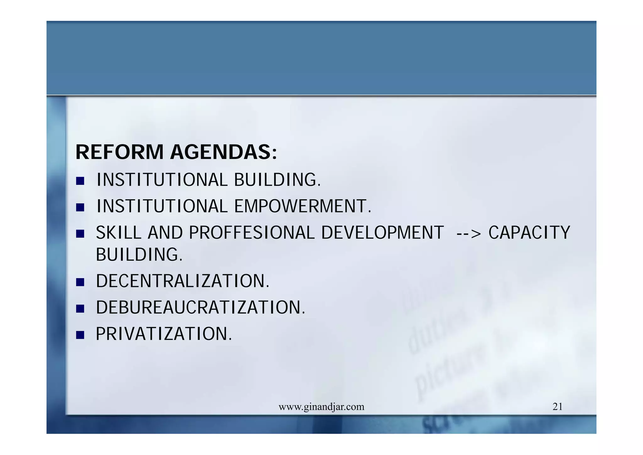 DEVELOPMENT AND ADMINISTRATION (II)