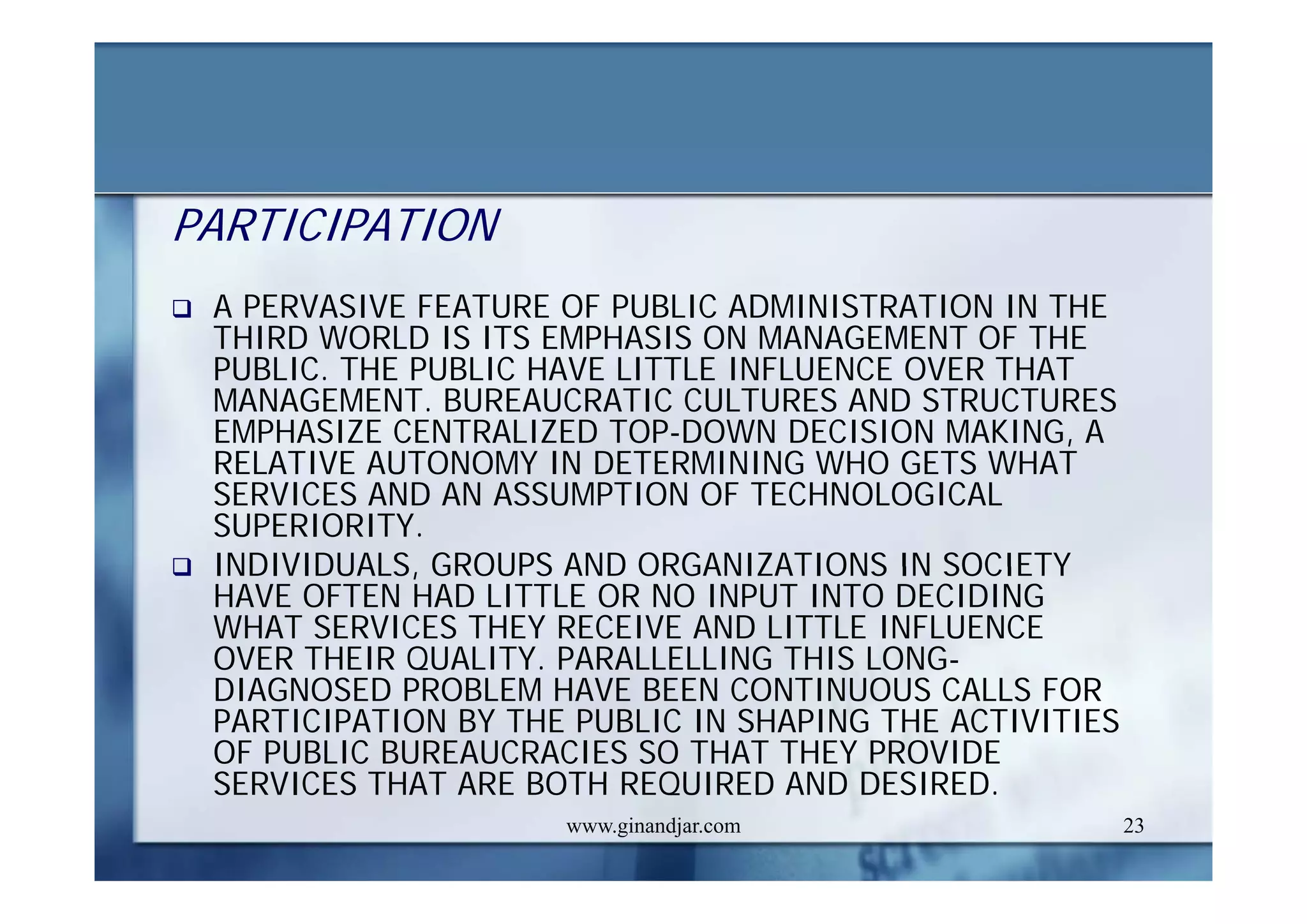 DEVELOPMENT AND ADMINISTRATION (II)