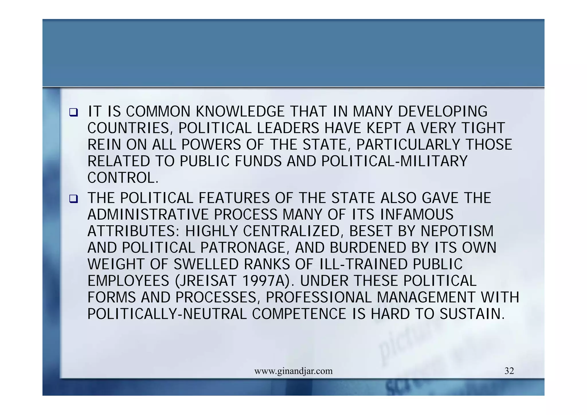 DEVELOPMENT AND ADMINISTRATION (II)