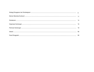 Strategi Pengajaran dan Pembelajaran ..................................................................................................................................... 8
Elemen Merentas Kurikulum ...................................................................................................................................................... 11
Pentaksiran ................................................................................................................................................................................ 14
Organisasi Kandungan .............................................................................................................................................................. 16
Perincian Kandungan ................................................................................................................................................................. 18
Glosari ......................................................................................................................................................................................... 68
Panel Penggubal......................................................................................................................................................................... 69
 