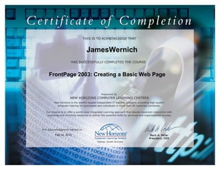 JamesWernich
FrontPage 2003: Creating a Basic Web Page
Feb 14, 2012
 