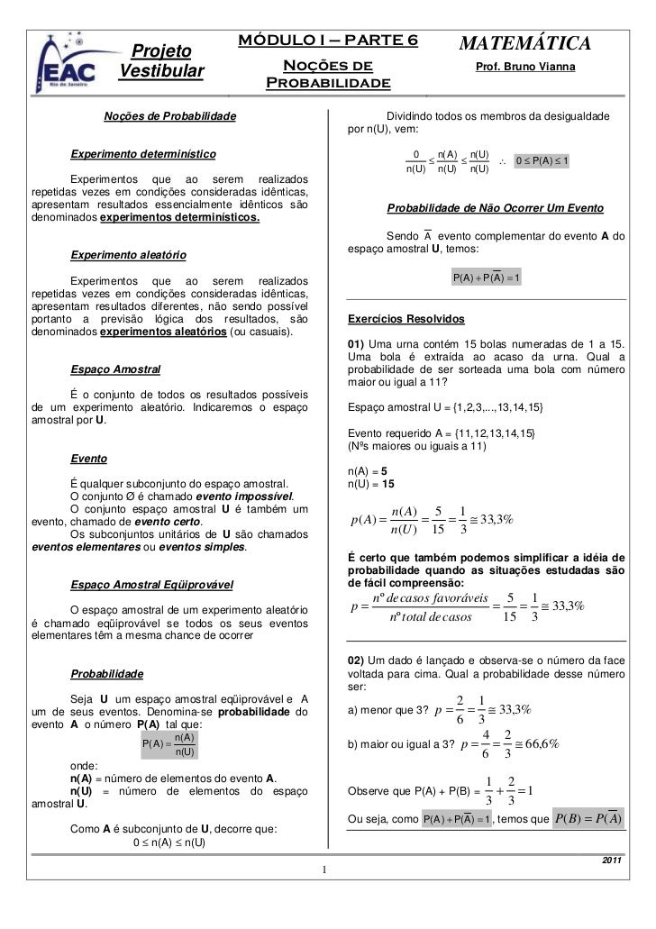 Exercícios De Probabilidade Com Gabarito 6 Ano