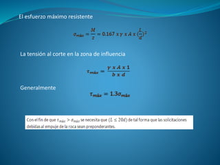 El esfuerzo máximo resistente
La tensión al corte en la zona de influencia
Generalmente
 