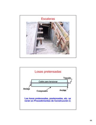 44
Escaleras
Losas pretensadas
Las losas pretensadas, postensadas, etc. se
verán en Procedimientos de Construcción 2.
 