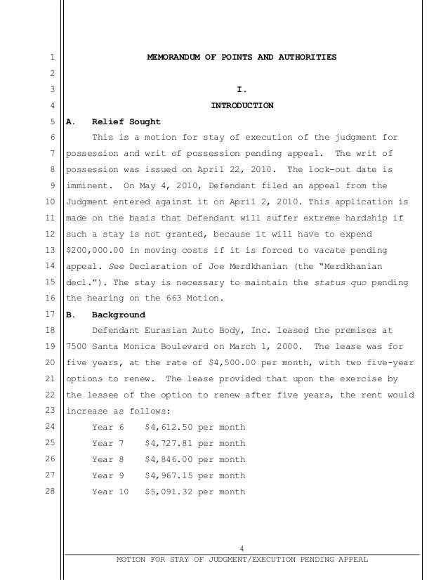 06 ex parte app to stay judgment motion to vacate judgement sample letter