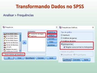 Transformando Dados no SPSS
Analisar > Frequências
 