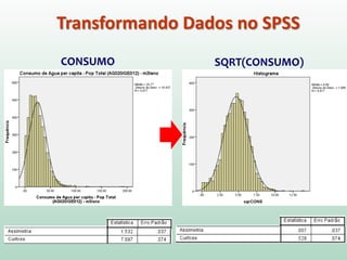 Transformando Dados no SPSS
CONSUMO SQRT(CONSUMO)
 