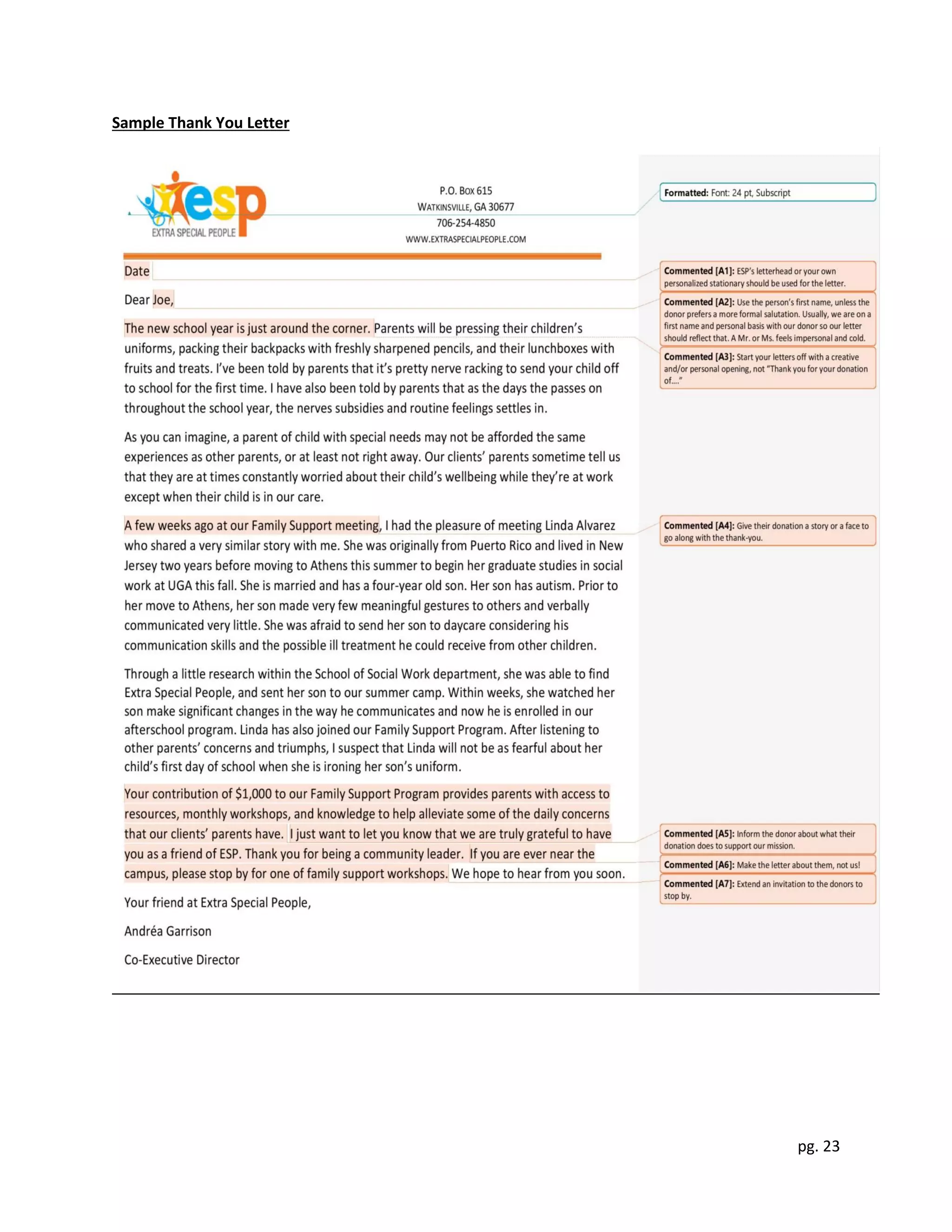 pg. 23
Sample Thank You Letter
 