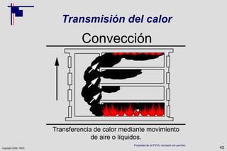 Copyright 2009, TEEX
Transmisión del calor
42
Propiedad de la IFSTA, recreado con permiso
Convección
Transferencia de calor mediante movimiento
de aire o líquidos.
 