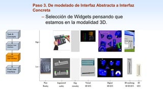 1-55
Paso 3. De modelado de Interfaz Abstracta a Interfaz
Concreta
– Selección de Widgets pensando que
estamos en la modalidad 3D.
Task &
Concepts
Abstract User
Interface
Concrete
User Interface
Final User
Interface
 