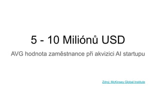 5 - 10 Miliónů USD
AVG hodnota zaměstnance při akvizici AI startupu
Zdroj: McKinsey Global Institute
 
