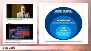 IBM Watson: Final Jeopardy! and the Future of Watson Feb 16, 2011 IBM (10:14) https://youtu.be/lI-M7O_bRNg
How Intelligent is Artificial Intelligence? Sep 27, 2013 Computerphile https://youtu.be/hcoa7OMAmRk
 