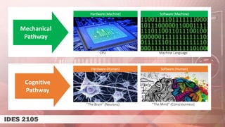 “The Brain” (Neurons) “The Mind” (Consciousness)
Hardware (Human) Software (Human)
Cognitive
Pathway
CPU Machine Language
Hardware (Machine) Software (Machine)
Mechanical
Pathway
 