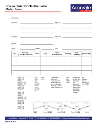 Lock Ordering Form Interior / Screen Door Hardware | PDF