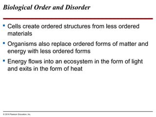 Biological Order and Disorder
 Cells create ordered structures from less ordered
materials
 Organisms also replace order...