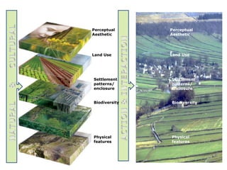 Physical
features
Biodiversity
Land Use
Perceptual
Aesthetic
Settlement
patterns/
enclosure
Physical
features
Biodiversity
Land Use
Perceptual
Aesthetic
Settlement
patterns/
enclosure
 