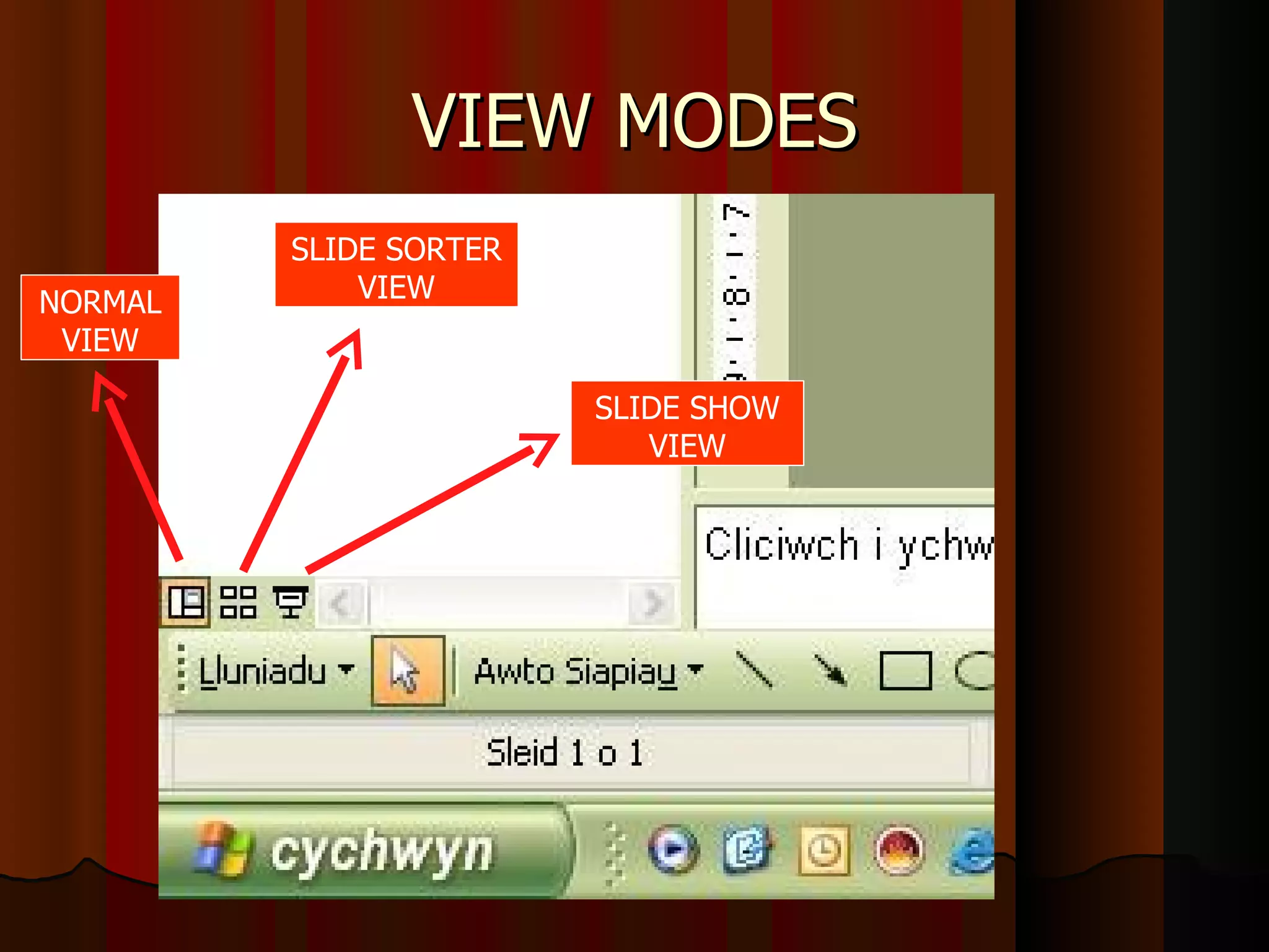 VIEW MODES NORMAL VIEW SLIDE SORTER VIEW SLIDE SHOW VIEW 