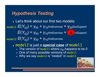 Hypothesis Testing
! Let’s think about our first two models:
! model2 is just a special case of model1
! The version of mo...