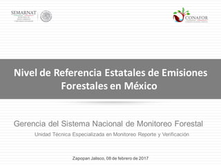 Gerencia del Sistema Nacional de Monitoreo Forestal
Nivel	de	Referencia	Estatales	de	Emisiones	
Forestales	en	México
Zapopan Jalisco, 08 de febrero de 2017
Unidad Técnica Especializada en Monitoreo Reporte y Verificación
 