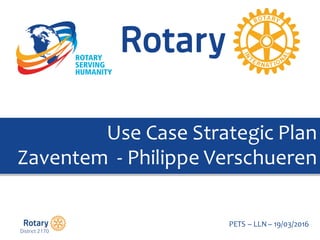 Click to edit Master title style
PETS  – LLN  – 19/03/2016
Use  Case  Strategic  Plan  
Zaventem -­‐ Philippe  Verschueren
 