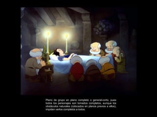 Plano de grupo en plano completo o general-corto, pues todos los personajes son tomados completos, aunque los obstáculos naturales (colocados en planos previos a ellos), impiden verlos completos a todos. 