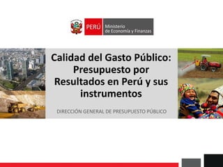 Calidad del Gasto Público:
Presupuesto por
Resultados en Perú y sus
instrumentos
DIRECCIÓN GENERAL DE PRESUPUESTO PÚBLICO
 