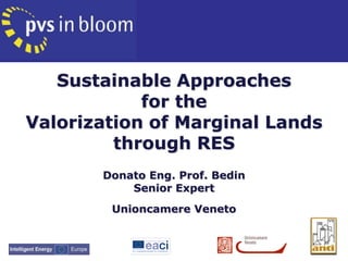 Sustainable Approaches  for the  Valorization of Marginal Lands  through RES Donato Eng. Prof. Bedin  Senior Expert Unioncamere Veneto   