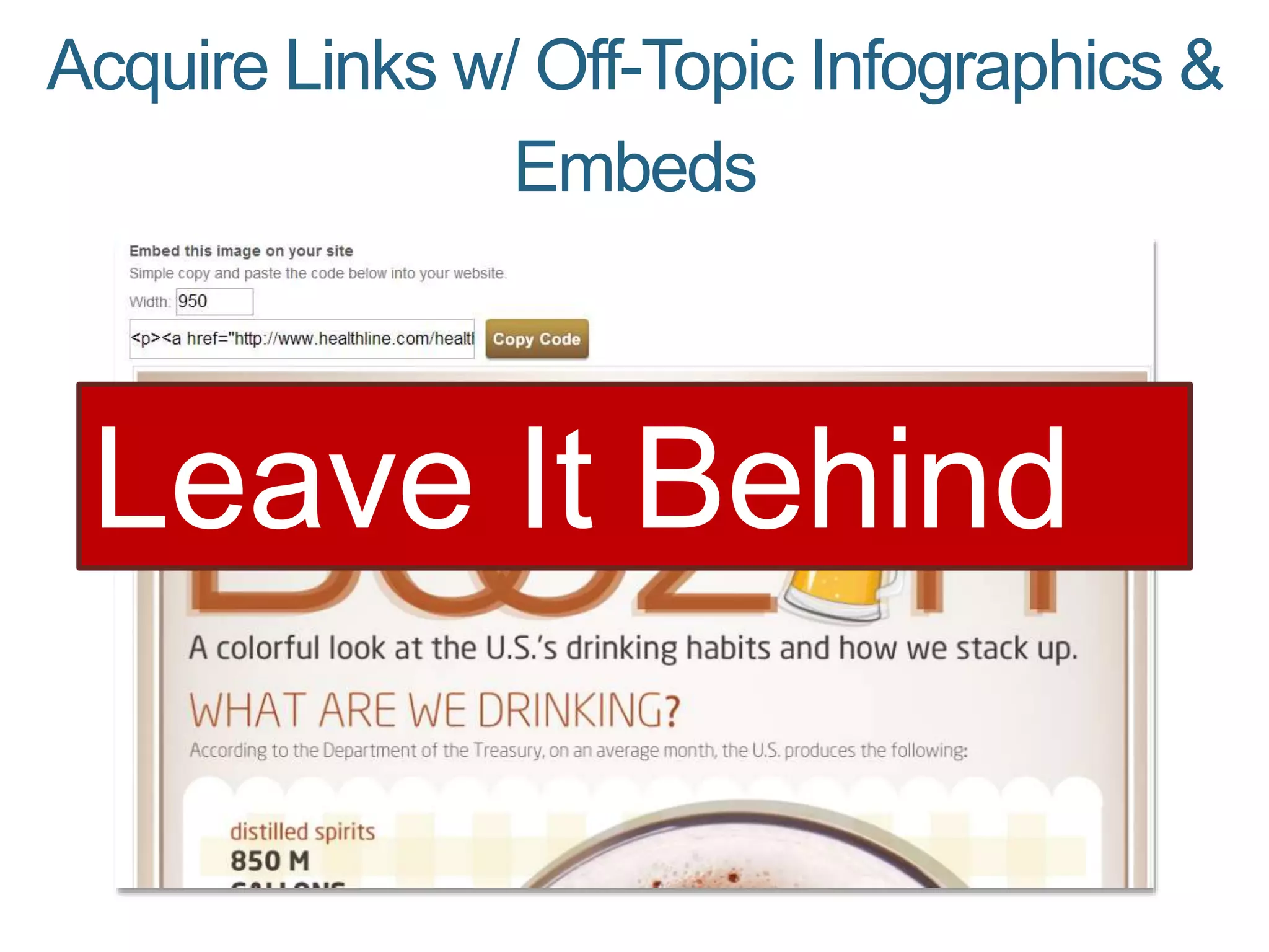 Acquire Links w/ Off-Topic Infographics &
Embeds
Leave It Behind
 